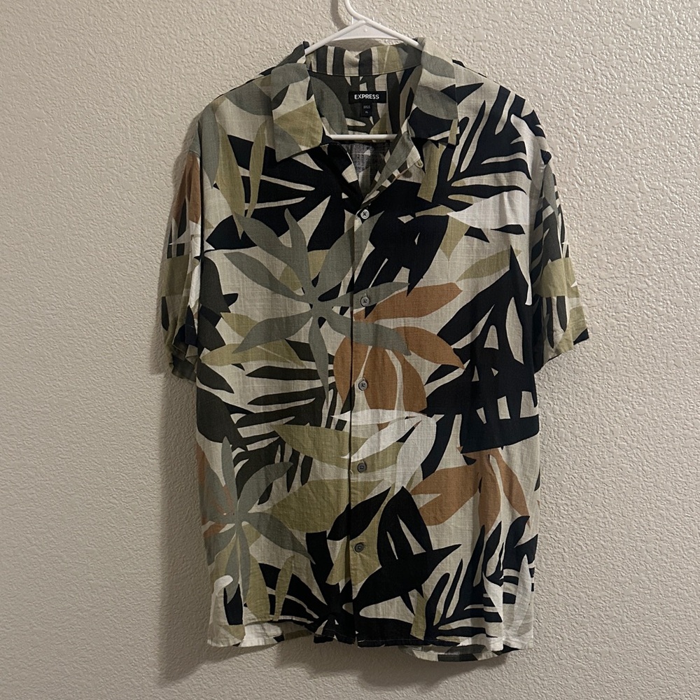 Express Tropical Leaf Pattern Shirt